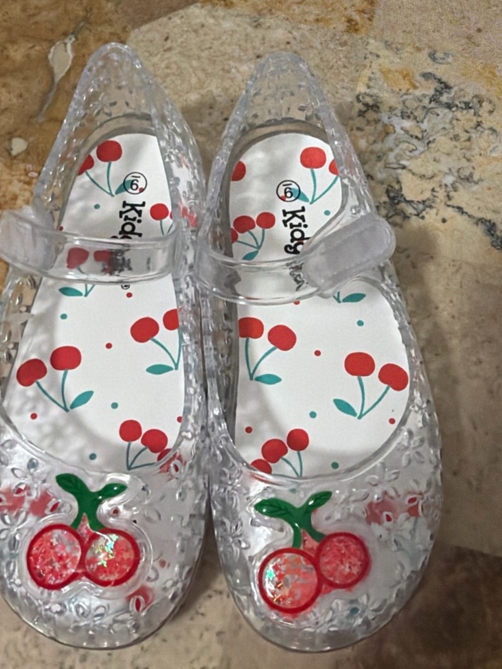 Kids Clear Jelly Shoes with Red Cherry Accent